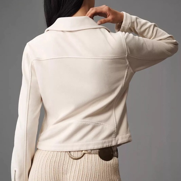 ANTHROPOLOGIE MOTO jacket Sz M CREME COLOR NWOT ZIPPERS SNAPS COTTON/poly blend - Picture 14 of 16